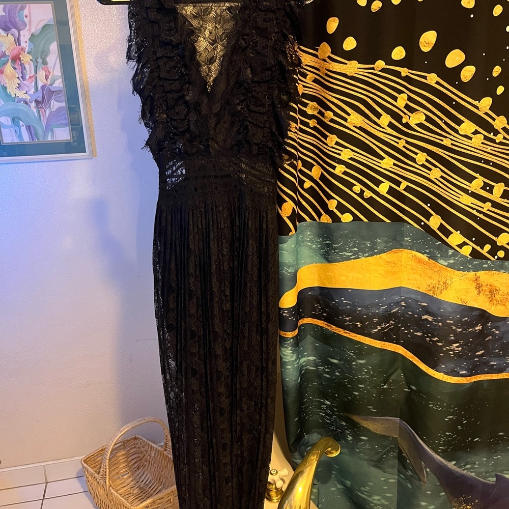 Zara long Lacey black dress